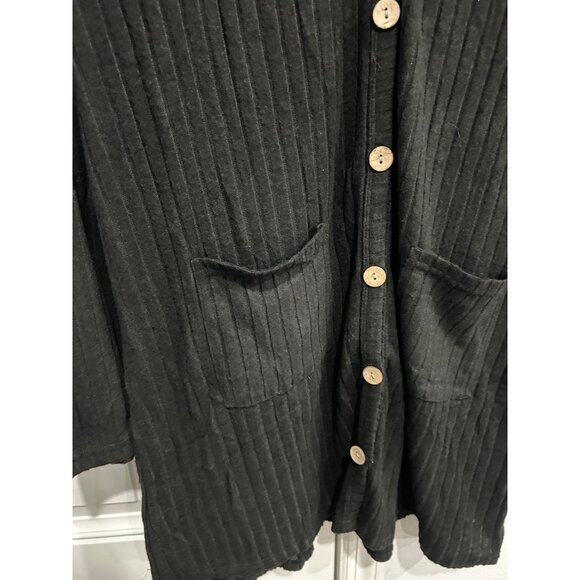Your Style Ribbed Button Front Tunic Sweater Black Sz Large Long Sleeve Cozy - Picture 4 of 10